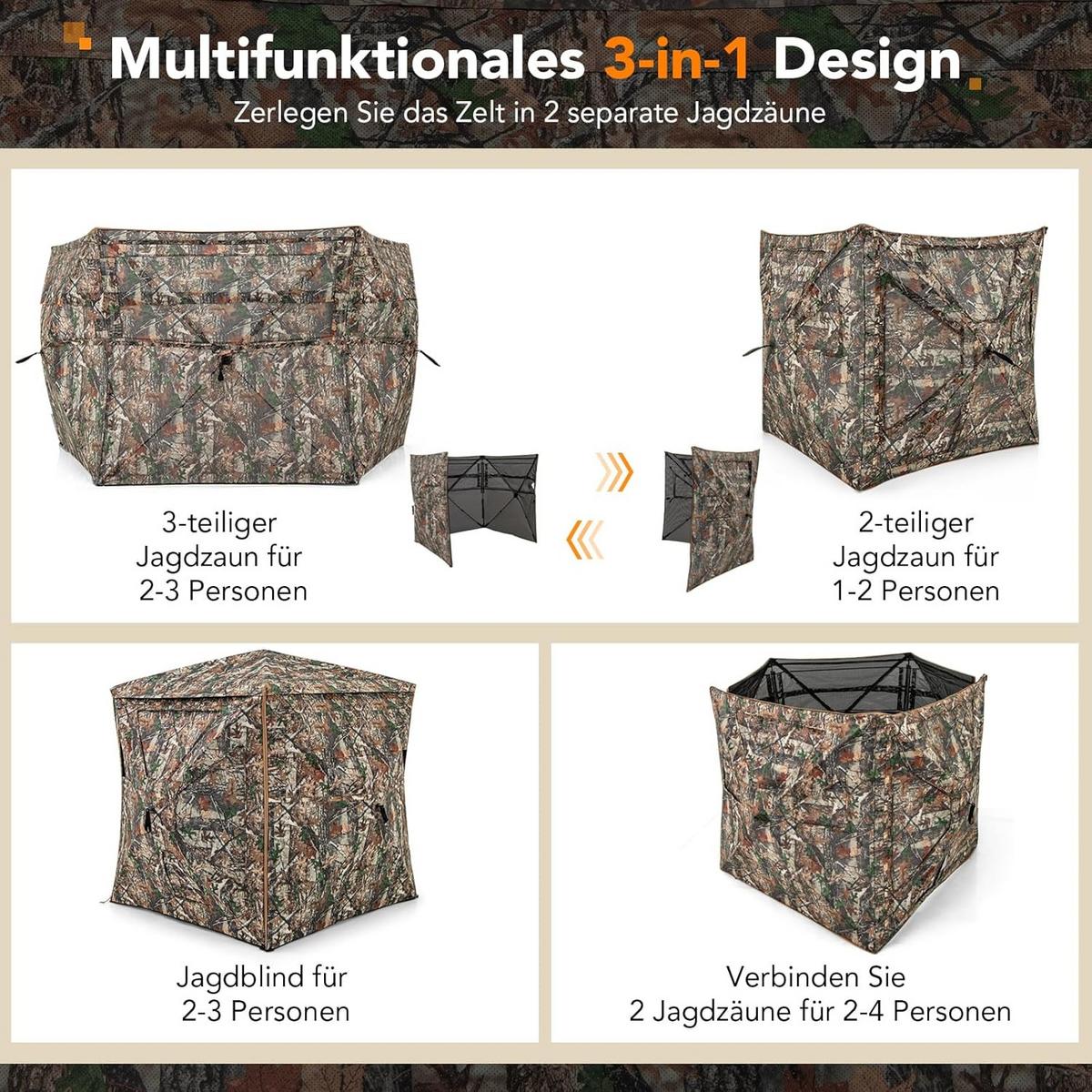 JAGDZELT Camouflage - Multicolor, Textil (148/164/148cm) - COSTWAY