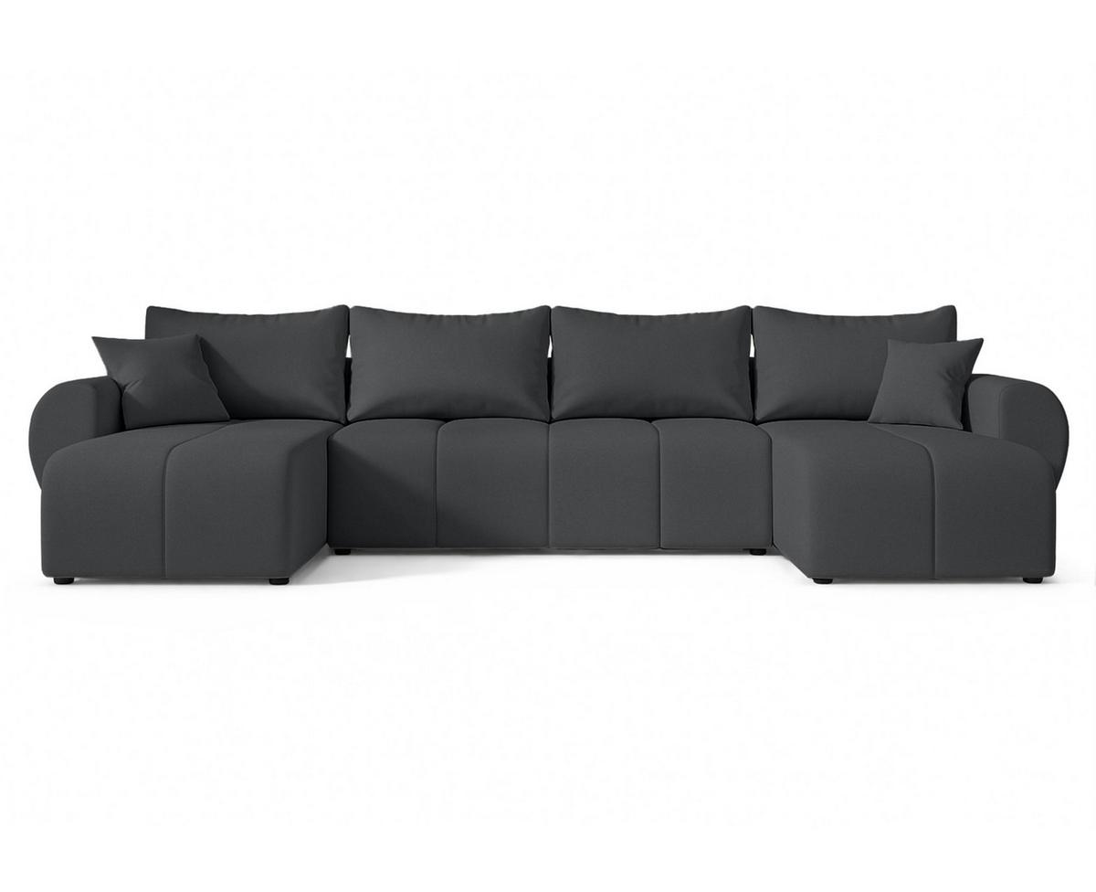 WOHNLANDSCHAFT Malatya U Form Dunkelgrau 311/145/80 cm mit Schlaffunktion - Dunkelgrau/Schwarz, Kunststoff/Textil (311/80/145cm) - AX Living