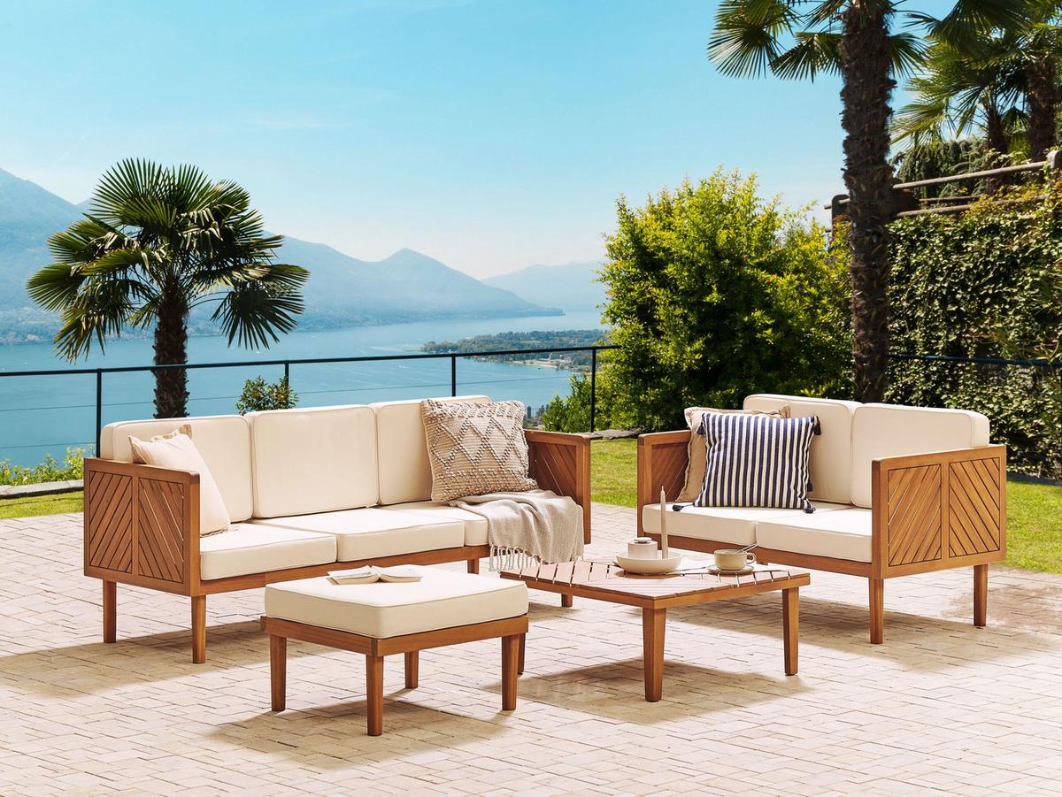 LOUNGE-SET Akazienholz 4-sitzer Hellbraun Baratti - Hellbraun, Holz - Beliani