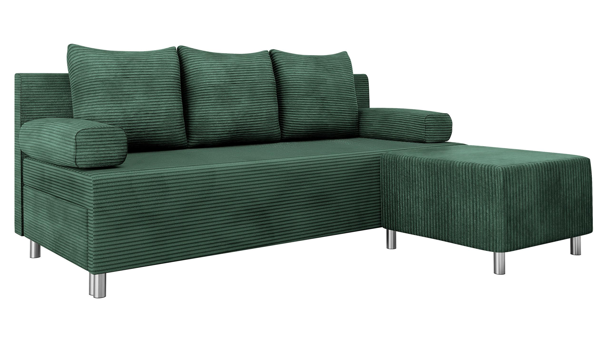 SCHLAFSOFA Dover Cord mit Polsterhocker - Chromfarben/Grün, Holz/Kunststoff (192/80cm) - MIRJAN24