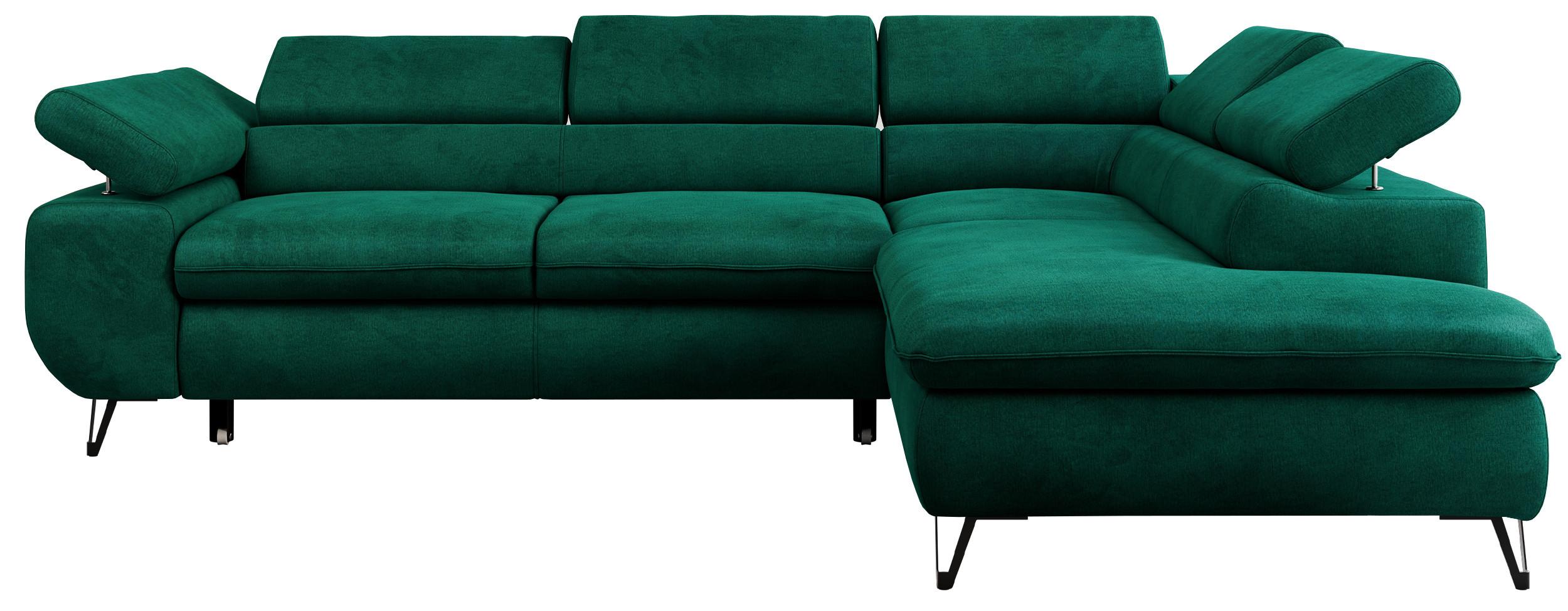 ECKSOFA PETER L Dunkelgrün Velvet - Rechts Seite - Dunkelgrün/Schwarz, Textil/Metall (273/208cm) - MKS