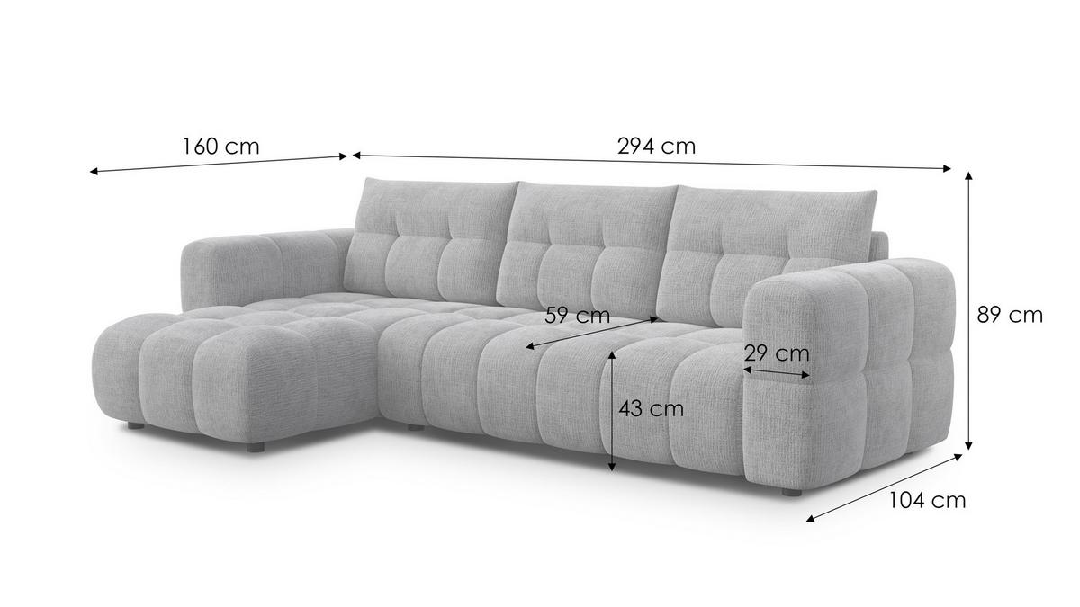ECKSOFA CLOUDI 4-Sitzer links, creme - Creme/Schwarz, Holz/Textil (294/160cm) - Wozimo