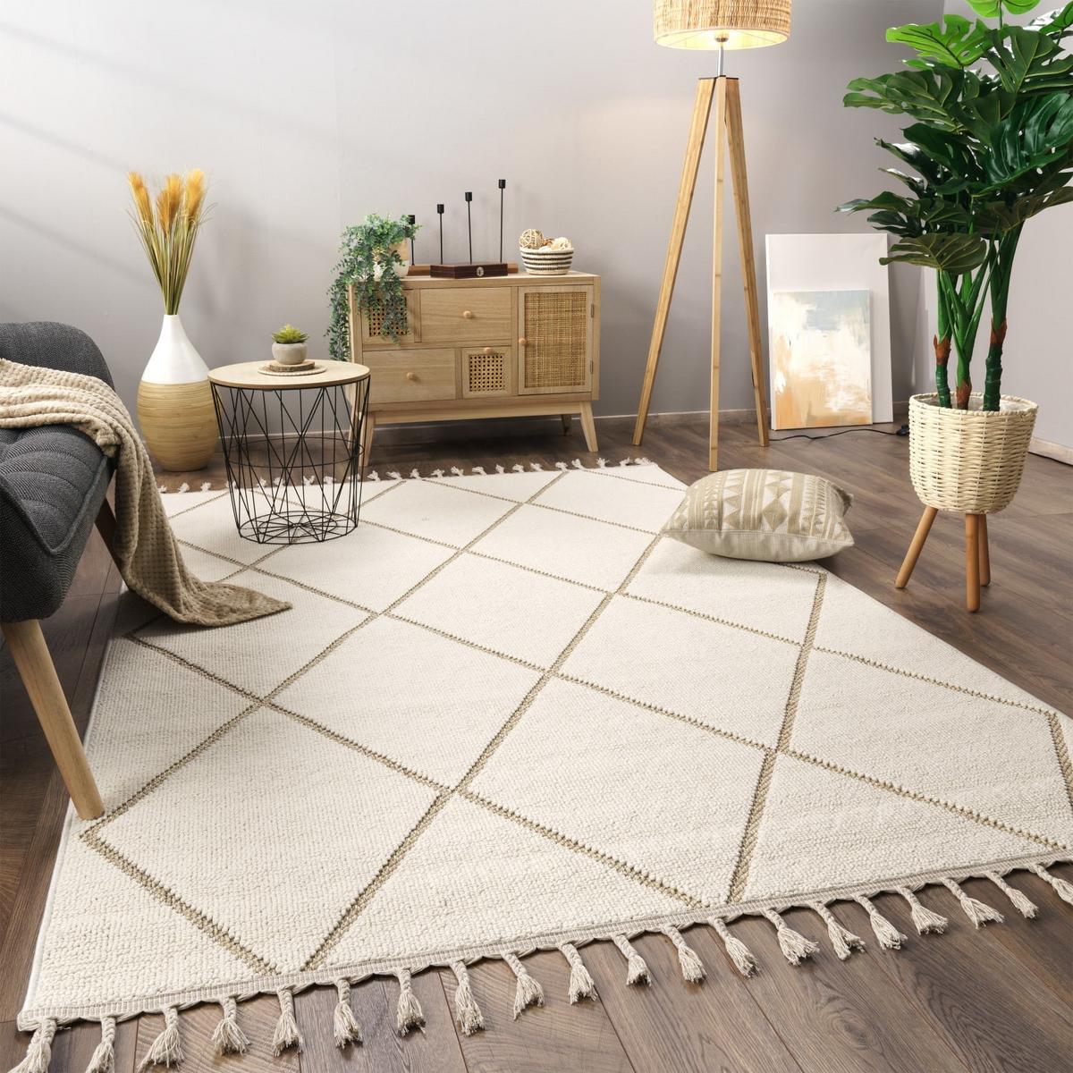 KURZFLORTEPPICH, geometrisch, Florhöhe 7 mm, Beige, 200 x 280 cm - Beige, Textil (200/280cm) - KADIMA DESIGN