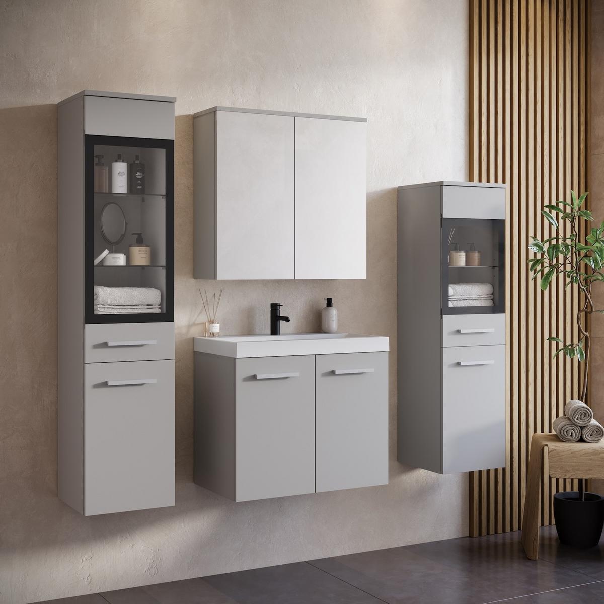 BADMÖBEL-SET Mirano 5 Teile Grau Matt - 60 x 35 x 51 cm - Grau, Holz (60/47/35cm) - Badplaats