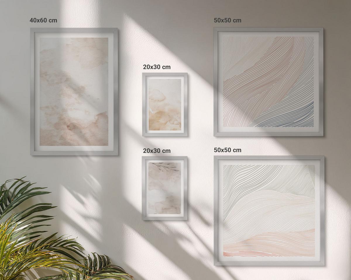 BILDER SET 5er Set - 50x50 cm & 20x30 cm & 40x60 cm Silberner Rahmen - Aquarellblätter in Pastellfarben - Silberfarben, Kunststoff (40/60cm) - TULUP