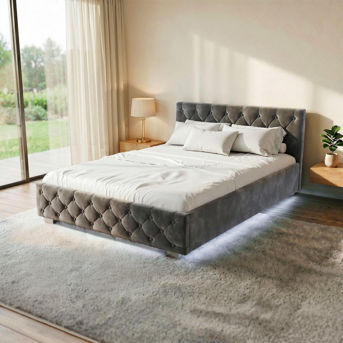 POLSTERBETT Nizza Dunkelgrau 140x200 cm mit Matratze - Dunkelgrau, Holz (140/200cm) - Juskys