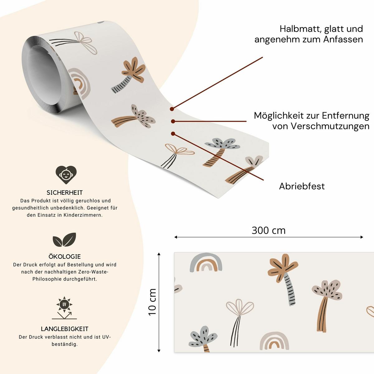 TAPETENBORDÜRE selbstklebend BÄUME Palmen Regenbogen Boho Stil - Beige/Braun, Papier (10/300/300cm) - Muralo