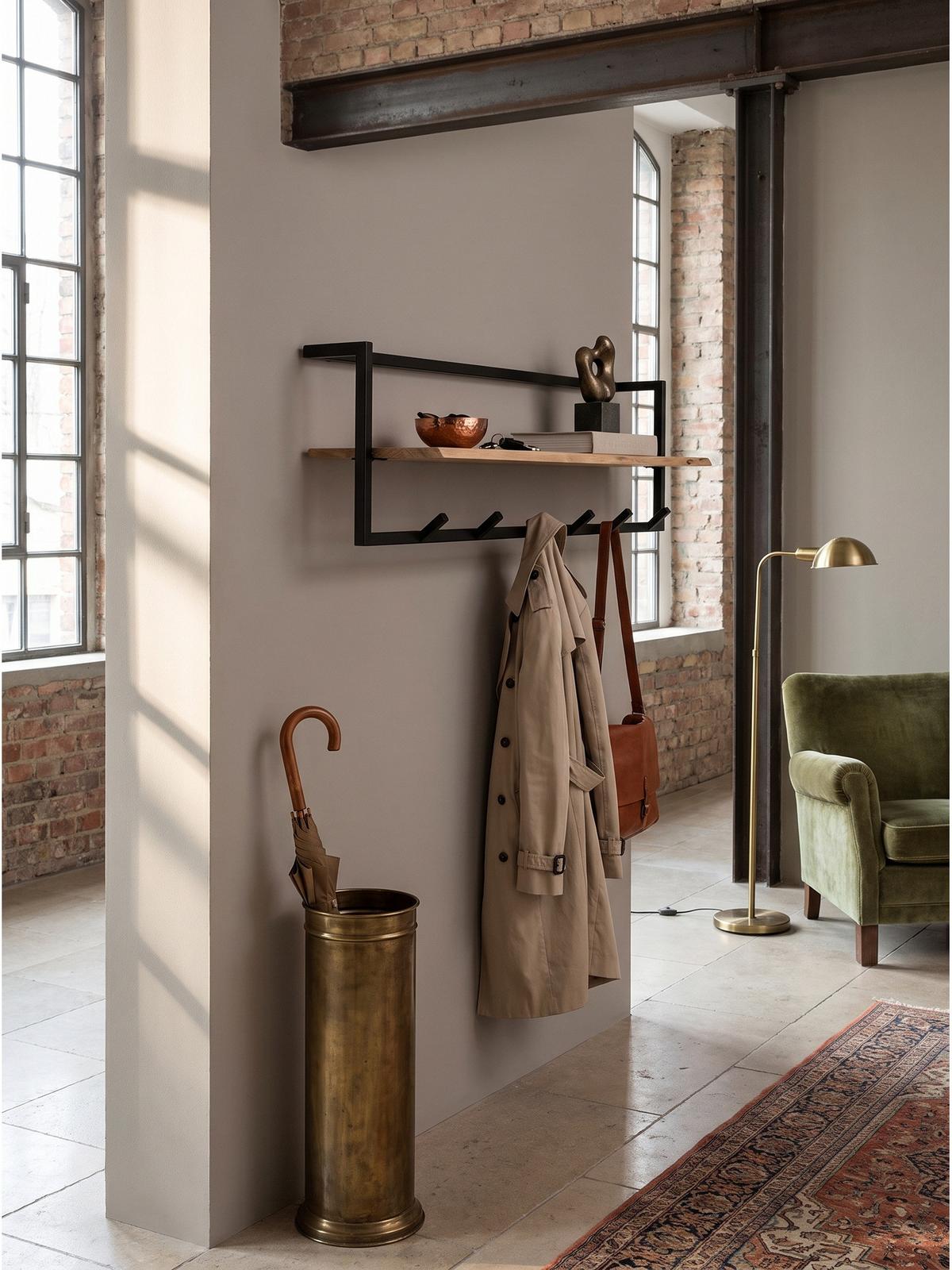 WANDGARDEROBE TIETAR, Akazie Massivholz, Akazie-Schwarz, 100 x 25 x 32 cm - Schwarz/Akaziefarben, Metall (100/32/25cm) - KADIMA DESIGN