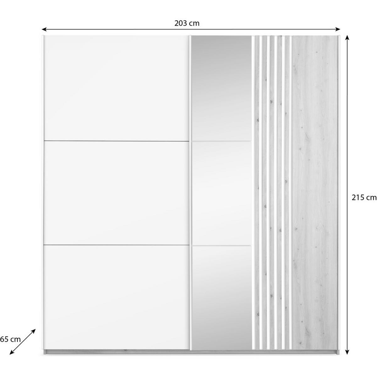 SCHWEBETÜRENSCHRANK Soria mit 2 Türen und Spiegel, 200 cm, eiche Artisan - Eiche Artisan, Holzwerkstoff (203/215/65cm) - Beautysofa