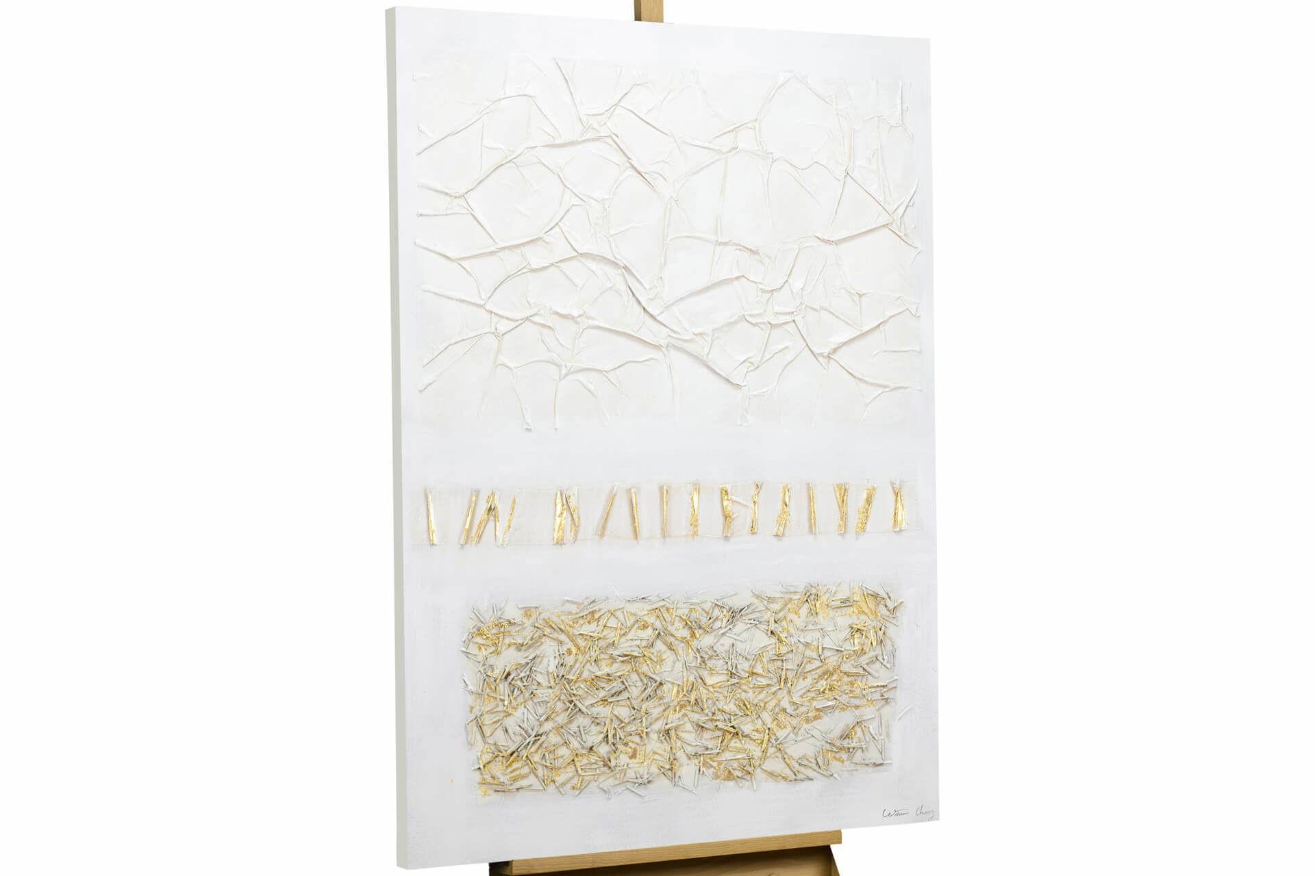ACRYLBILD HANDGEMALT 80/120 cm - Goldfarben/Weiß, Holz/Textil (80/120cm) - KUNSTLOFT