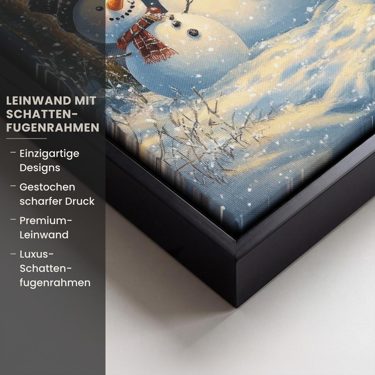 LEINWAND Bilder mit Rahmen - Schneemann - Schnee - Winter - Wald - 20x30 - Hellblau, Textil (20/30cm) - MuchoWow