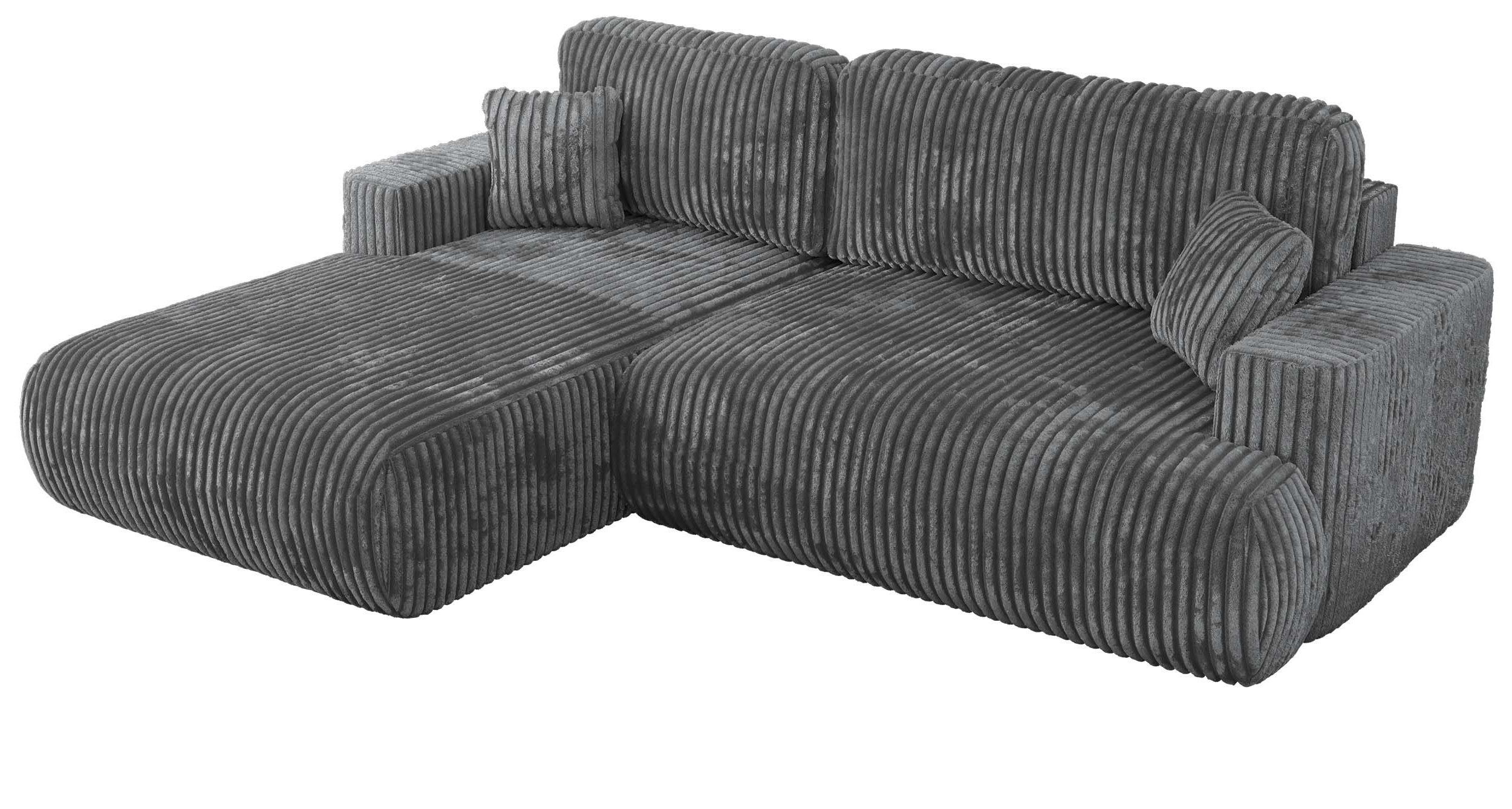 ECKSOFA OVO L Dunkelgrau Cord - Links Seite - Dunkelgrau/Schwarz, Kunststoff/Textil (271/195cm) - MKS
