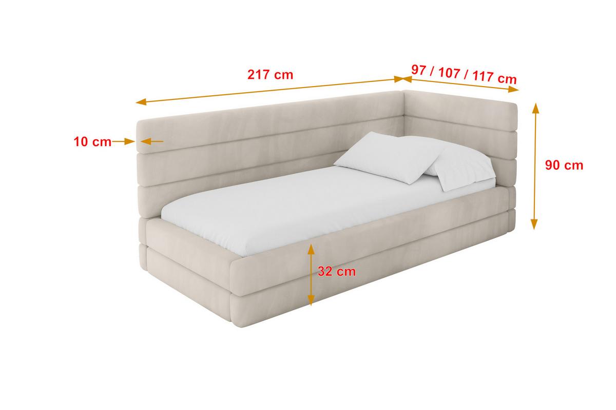 EINZELLBETT Jugendbett mit Bettkasten und Matratze H3/H4, Links - BEMY 100x200 Beige - Ecru, Holzwerkstoff/Textil (100/200cm) - ALTDECOR