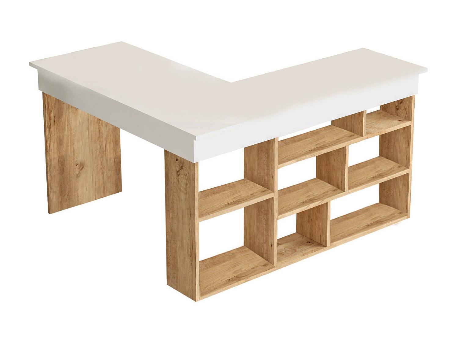 SCHREIBTISCH - 129 cm x 120 cm - Holz, Platte - Naturfarben Hell, Weiß - LILEUL - Naturfarben/Weiß, Holz (120/129/72cm) - Vente-Unique
