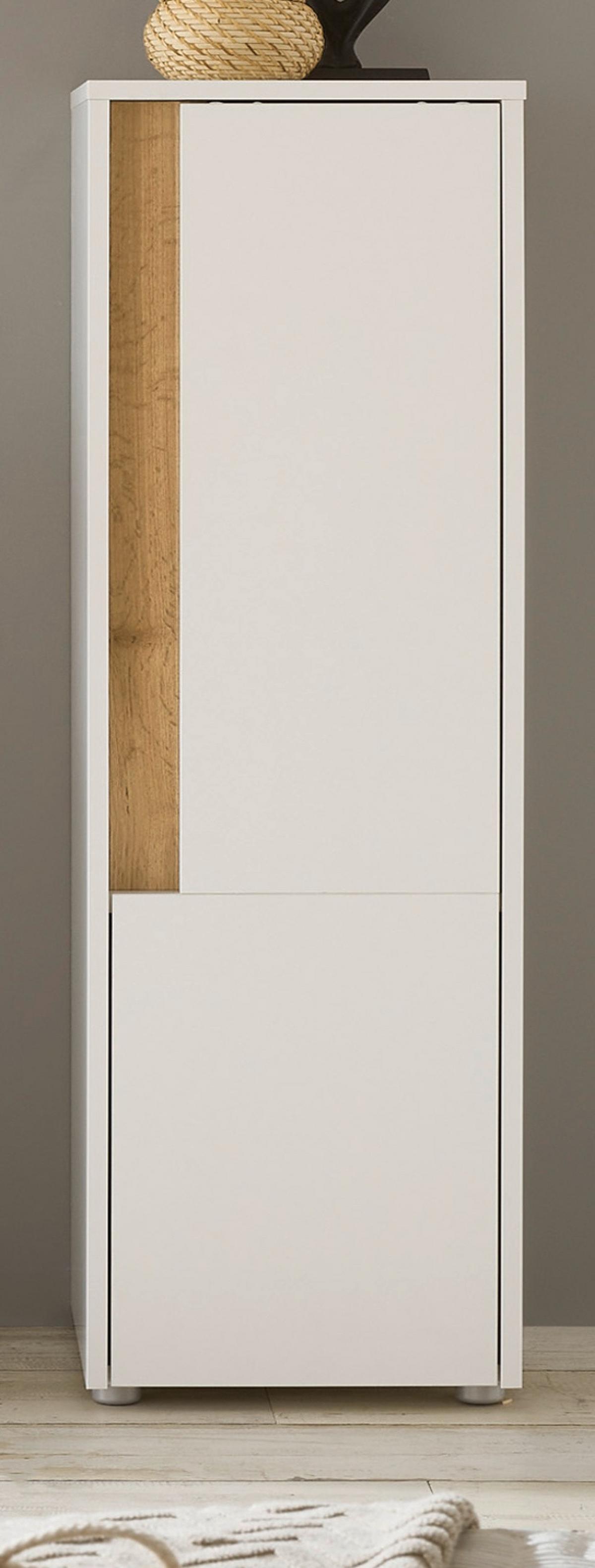 BAD-MIDISCHRANK weiß, Wotan Eiche, Badmöbel Kommode 34 x 114 cm - Eiche Wotan/Silberfarben, Holz/Holzwerkstoff (34/114/34cm) - Furn.Design