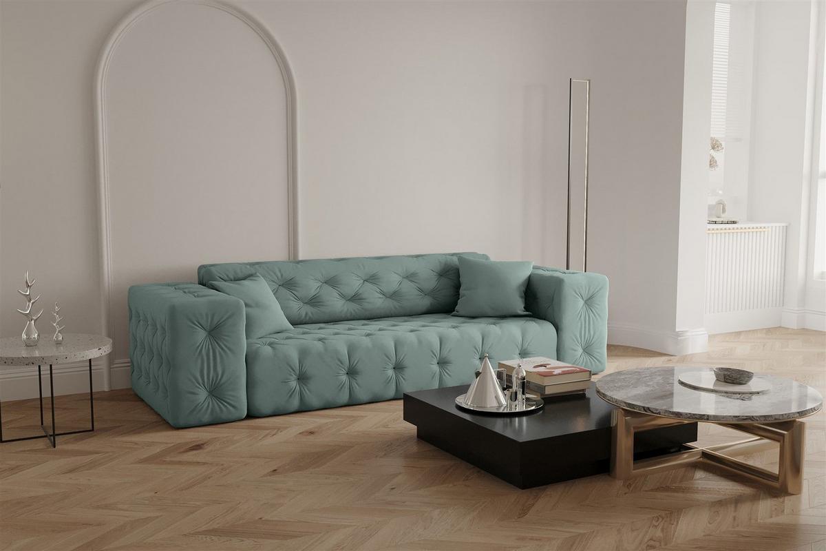 SOFASET Chantal - Salbeigrün, Holzwerkstoff/Textil (251/78/96cm) - Fun Möbel