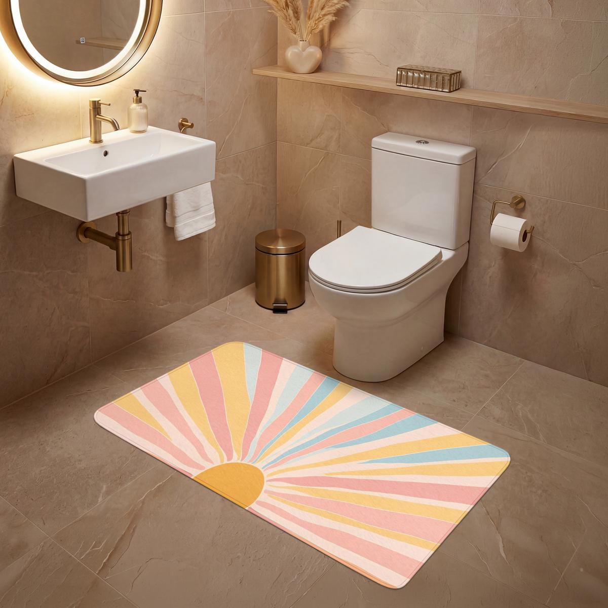WC-VORLEGER Illustration - Sonne - Pastellfarben WC Teppich 120x60 cm - Pastellblau, Textil (120/1cm) - OnlyWow