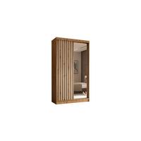 KLEIDERSCHRANK mit Spiegel-Schiebetüren und Aluminium-Leisten, LED-Beleuchtung - LAMELO - 120 cm Artisan+Artisan+Weiß - Eiche Artisan/Weiß, Holzwerkstoff (120/216/61cm) - ALTDECOR