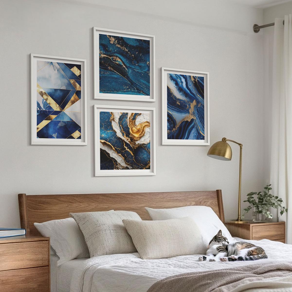 BILDER SET 4er Set - 50x50 cm & 40x60 cm Weißer Rahmen - Abstrakte, elegante Muster - Weiß, Kunststoff (50/50cm) - TULUP