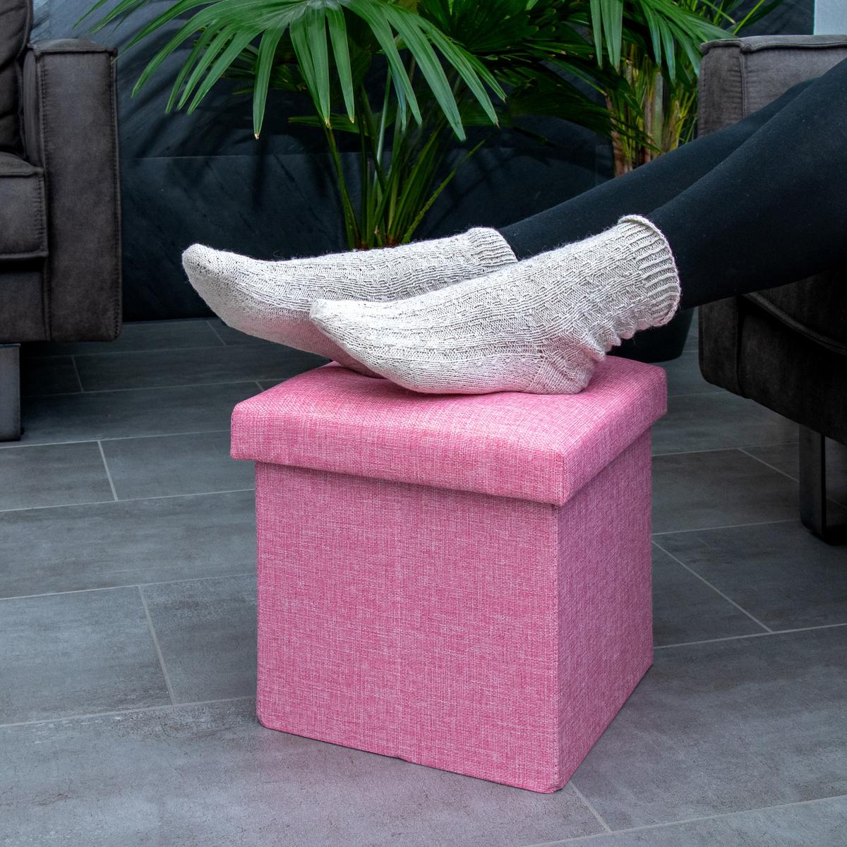 SITZHOCKER Faltbar 30/30/30 cm (Pink) - Pink, Textil (30/30/30cm) - Intirilife