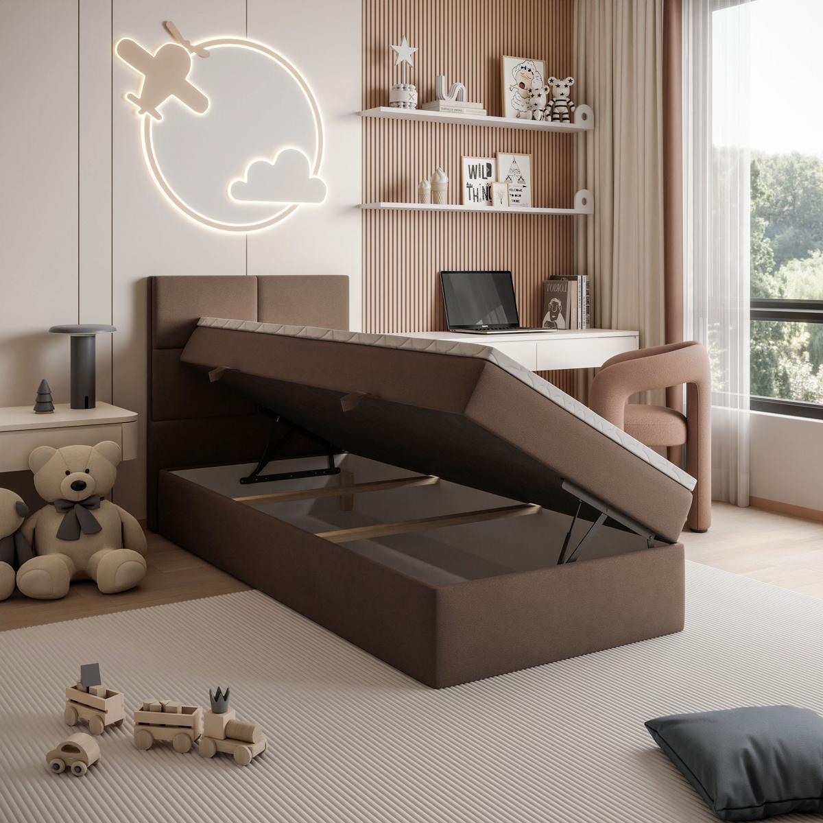 BOXSPRINGBETT Bett CROSS MINI mit Topper 80x200 cm Jasmine 28 - Braun, Textil - Lookway