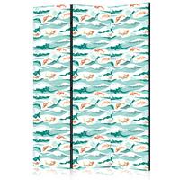 PARAVENT Beidseitig Bedruckter 3-tlg 135x172 cm Koi Fische und Meereswellen - Multicolor, Holz/Textil (135/172/3cm) - Muralo