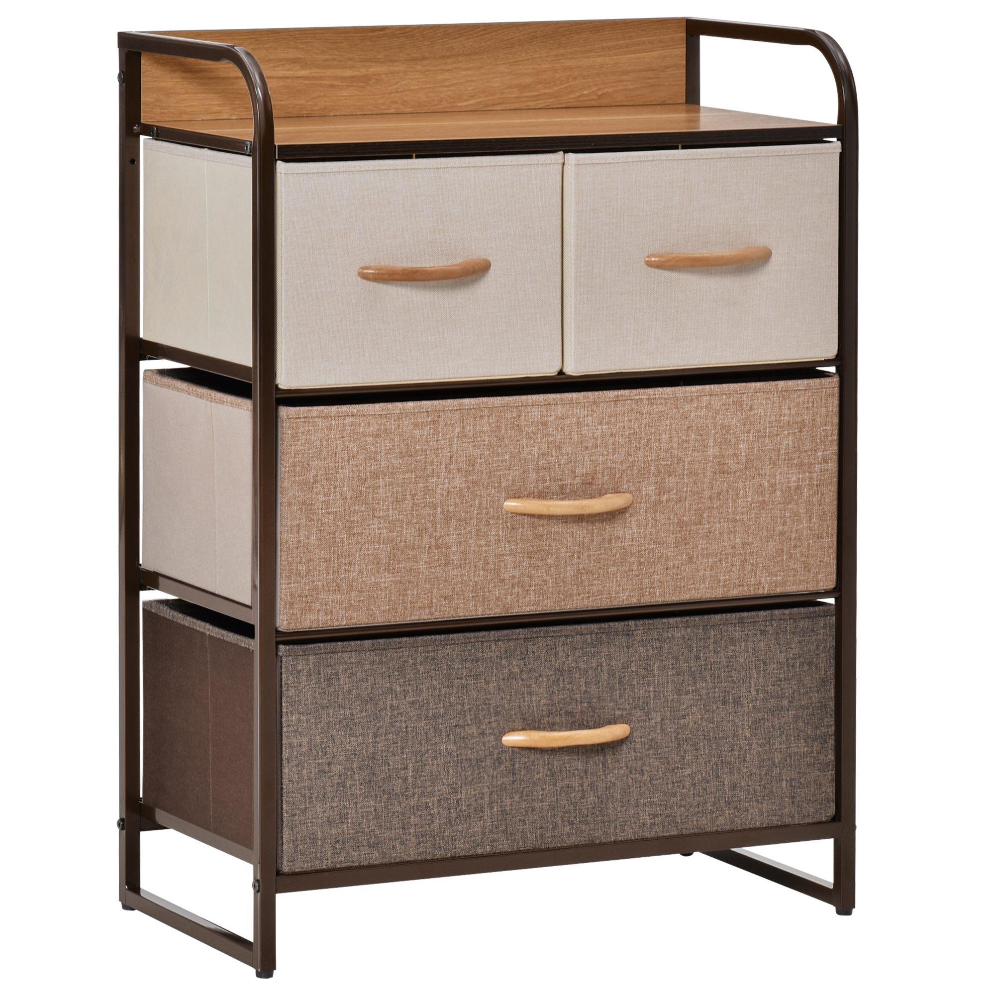 KOMMODE Leinen Metall Bunt - Multicolor/Naturfarben, Holz/Holzwerkstoff (29/78.5/58cm) - HOMCOM