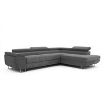 ECKSOFA ANTON rechts, mit Schlaffunktion und Bettkasten Grau - Chromfarben/Grau, Textil/Metall (274/203cm) - Idohome