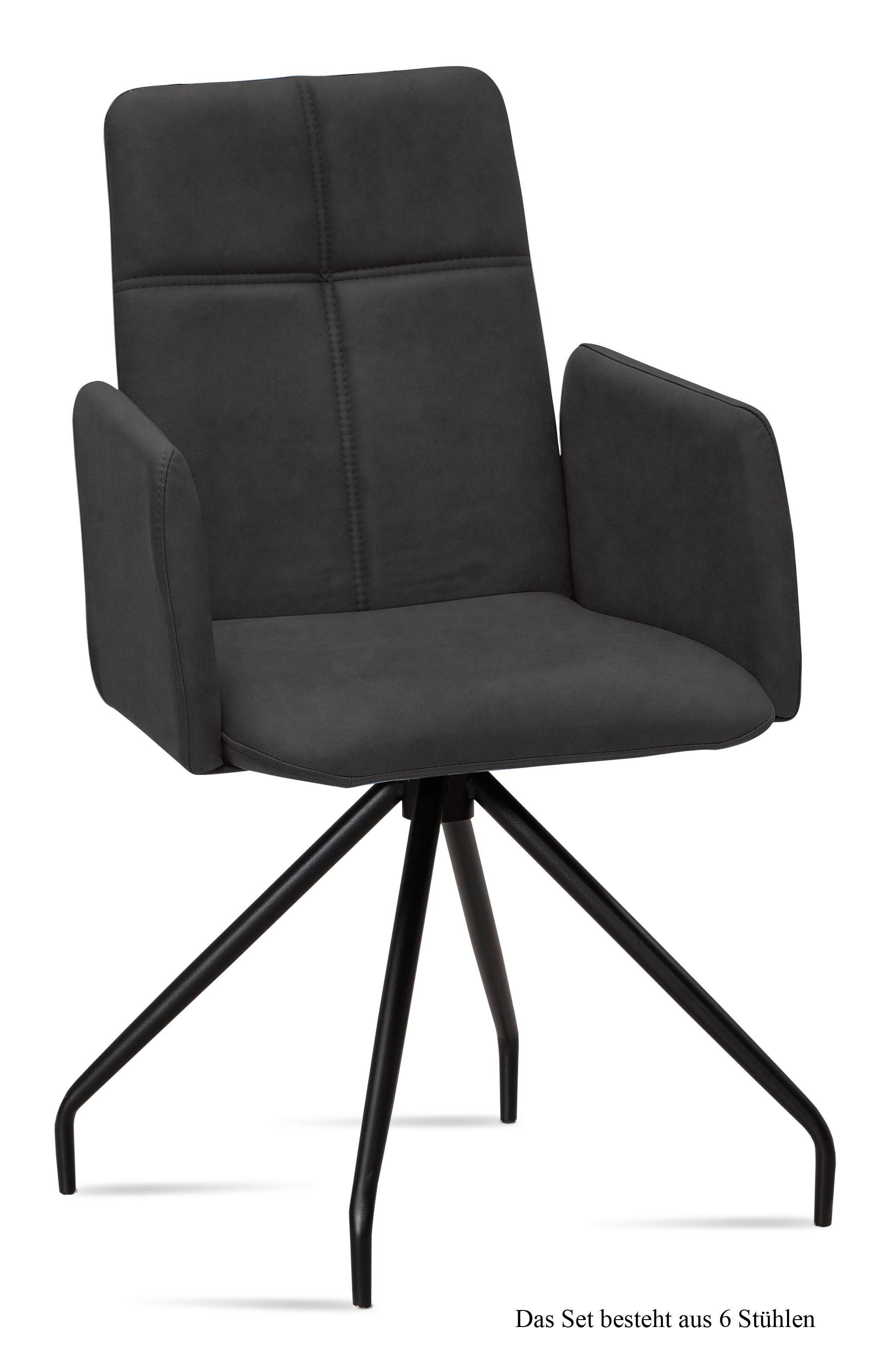 ARMLEHNSTUHL (6er-Set) Devaki 52x92x60 Schwarz/Anthrazit - Anthrazit/Schwarz, Kunststoff (60/92/52cm) - 58aufmkessel