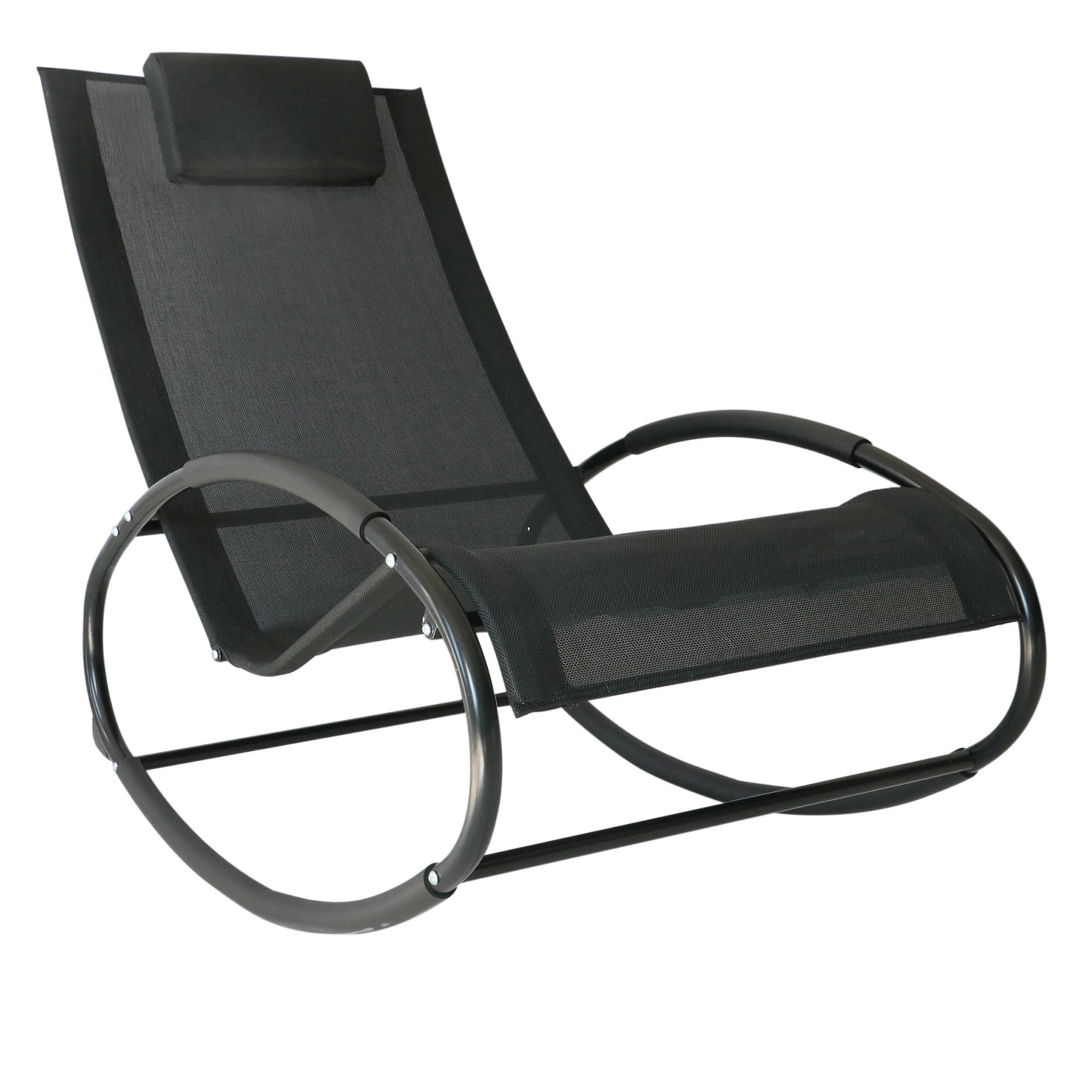 SCHAUKELLIEGE mit Kopfkissen, Texteline + Metall, 105 x 62 x 88 cm, Schwarz - Schwarz, Metall (62/88/105cm) - Outsunny