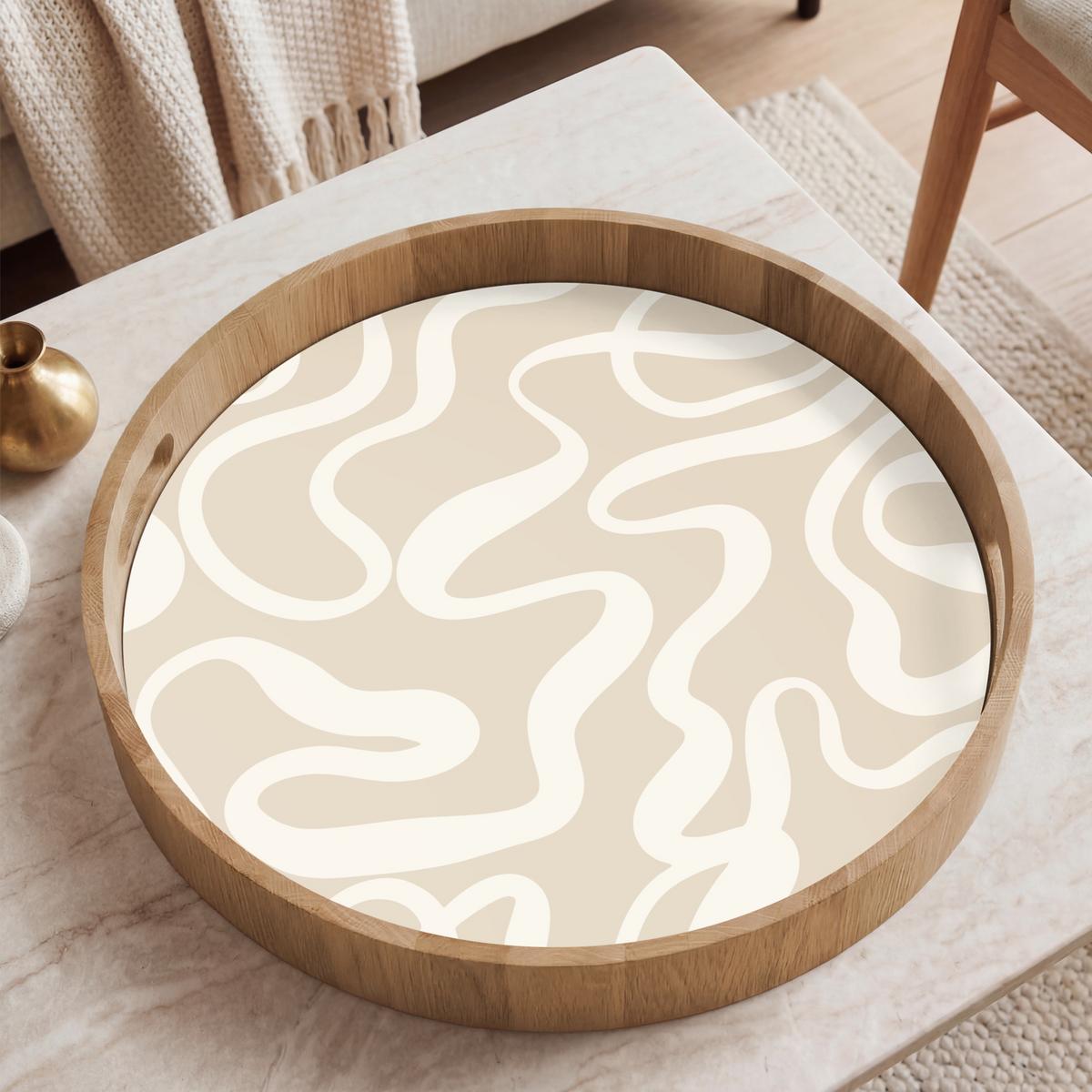 TABLETT Linien - Abstrakt - Beige - Weiß - Minimalistisch 50x50 cm - Beige, Holz (50/5/5cm) - OnlyWow