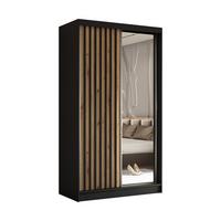 SCHWEBETÜRENSCHRANK LAMELLO 120/216/61 cm 2-türig mit Spiegel Schwarz - Schwarz/Eiche Artisan, Holzwerkstoff (120/216/61cm) - MASSENO