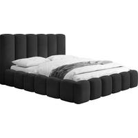 POLSTERBETT Serenity mit Bettkasten, Schwarz Samt 160x200 cm - Schwarz Hochglanz/Birkefarben, Holzwerkstoff/Kunststoff (160/200cm) - WFL GROUP