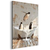 METALLBILD Vintage - Pinguin - Badewanne - Schaumstoff 60x80 cm - Schwarz, Metall (60/80cm) - MuchoWow