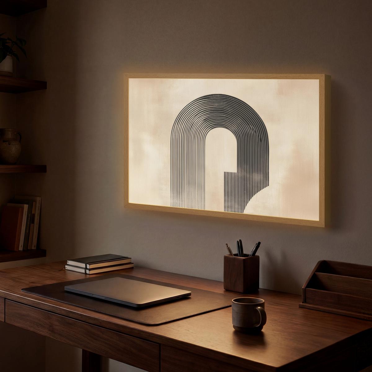 WANDLEUCHTE MIT AKKU Schleife - Streifen - Minimalistisch - Schwarz 60x40 cm - Beige, Holzwerkstoff (60/40/8cm) - OnlyWow