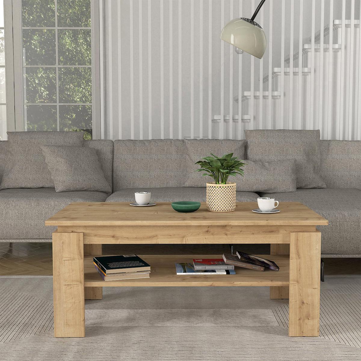 COUCHTISCH Krirdfjos 110/60/47 cm - Eichefarben, Holzwerkstoff (60/110/47cm) - [en.casa]