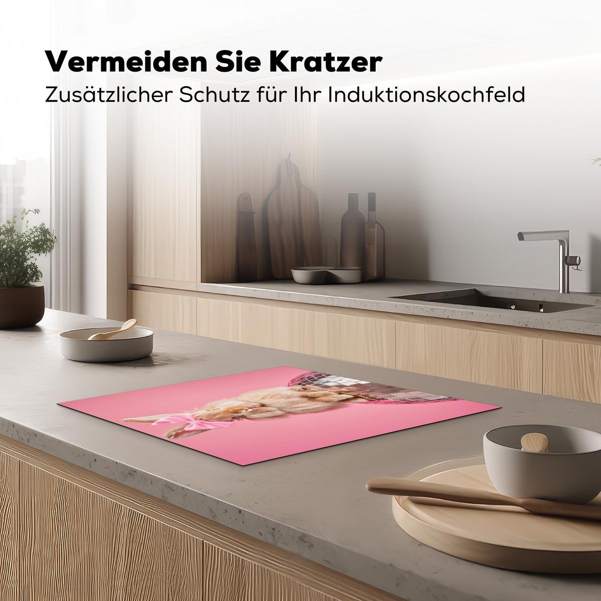 HERDABDECKPLATTE Schleife - Discoball - Kaninchen Abdeckung Ceranfeld 58.3x51.3 cm - Pink, Kunststoff (58.3/51.3/0.2cm) - MuchoWow
