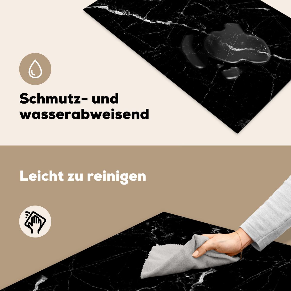 HERDABDECKPLATTE Marmoroptik - Schwarz - Luxus Ceranfeldabdeckung 85x52 cm - Grau, Kunststoff (85/52/0.2cm) - MuchoWow
