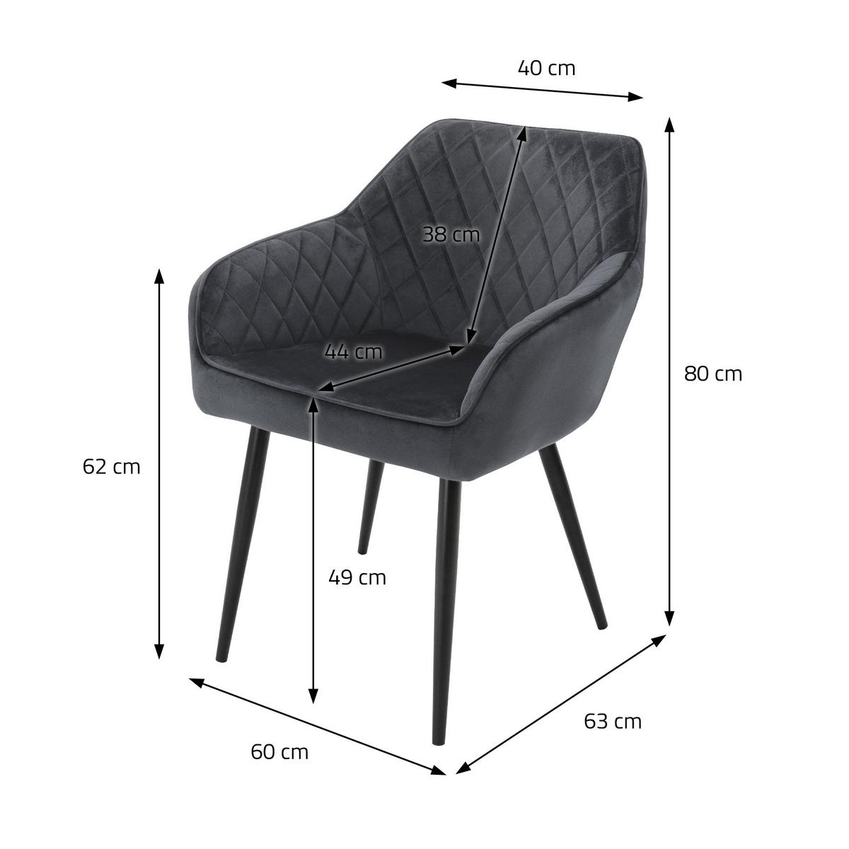 ESSZIMMERSTUHL 4er Set Anthrazit Samt - Dunkelgrau/Schwarz, Textil/Metall (60/80/63cm) - ML-DESIGN