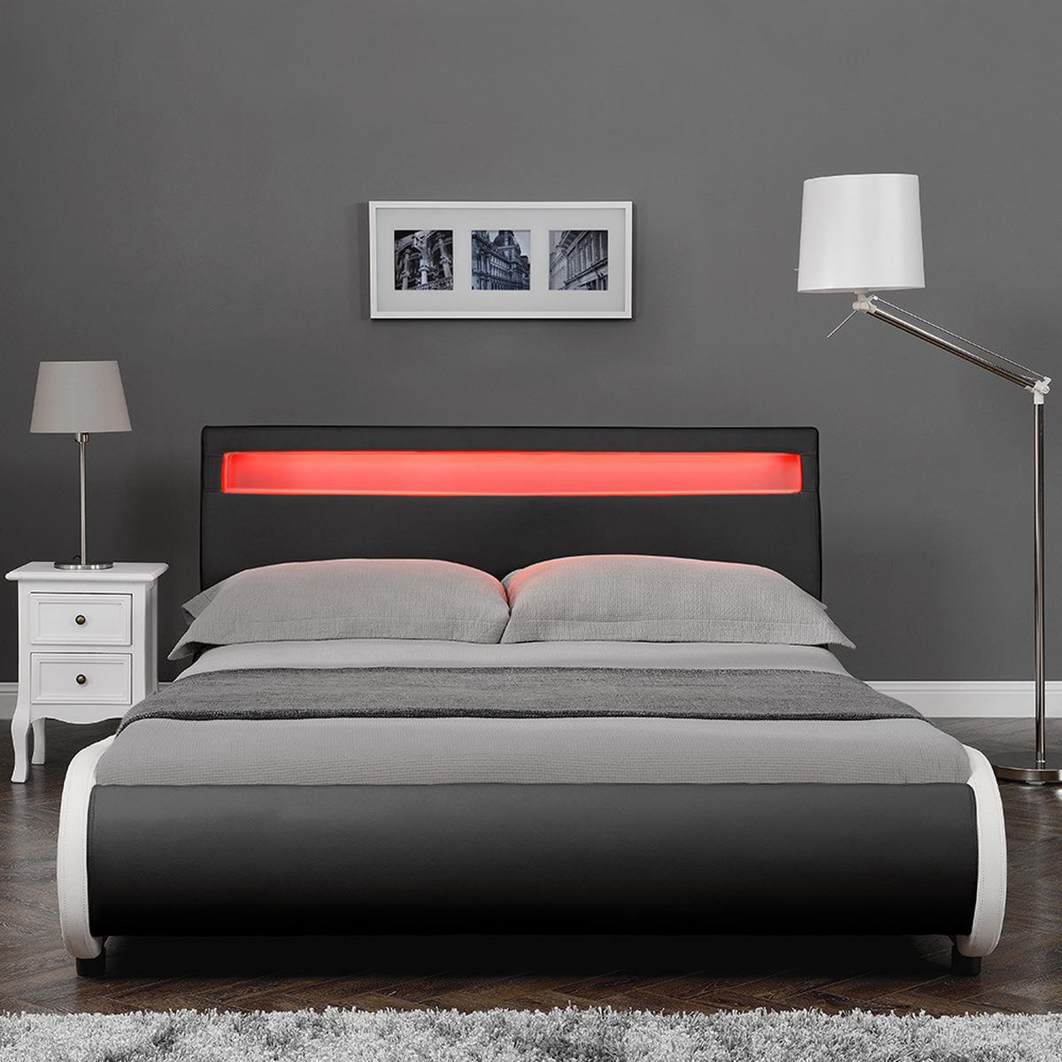 POLSTERBETT Valencia mit LED-Beleuchtung - Schwarz, Textil (140/200cm) - Corium