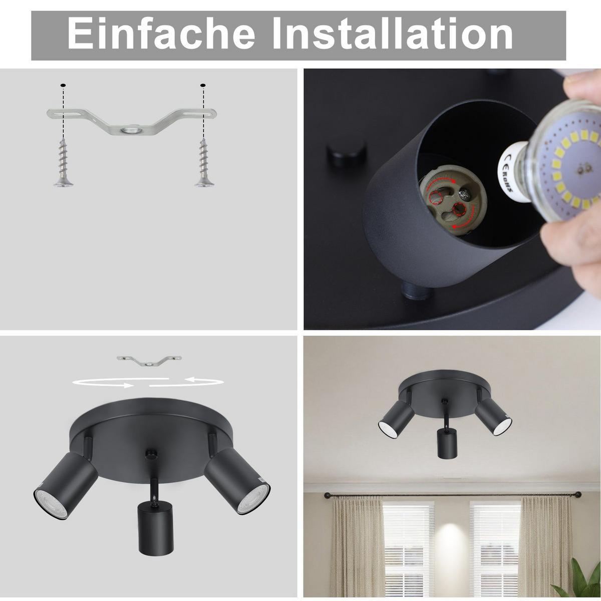 DECKENSTRAHLER Freiheit 3-flammig 24/24/14 cm - Schwarz, Metall (24/24/14cm) - Nettlife