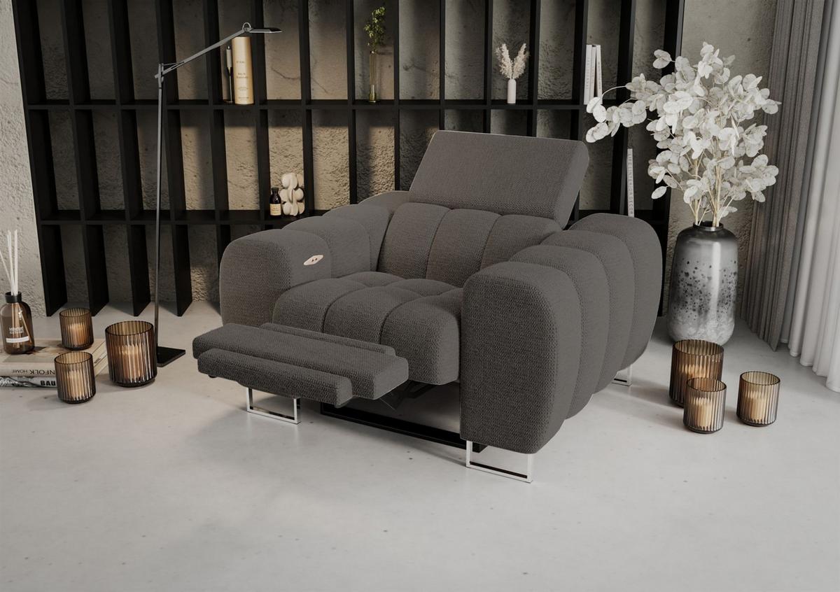 SESSEL Bastien Relax In Stoff Aragon - Dunkelgrau, Holzwerkstoff/Textil (125/95/97cm) - Fun Möbel