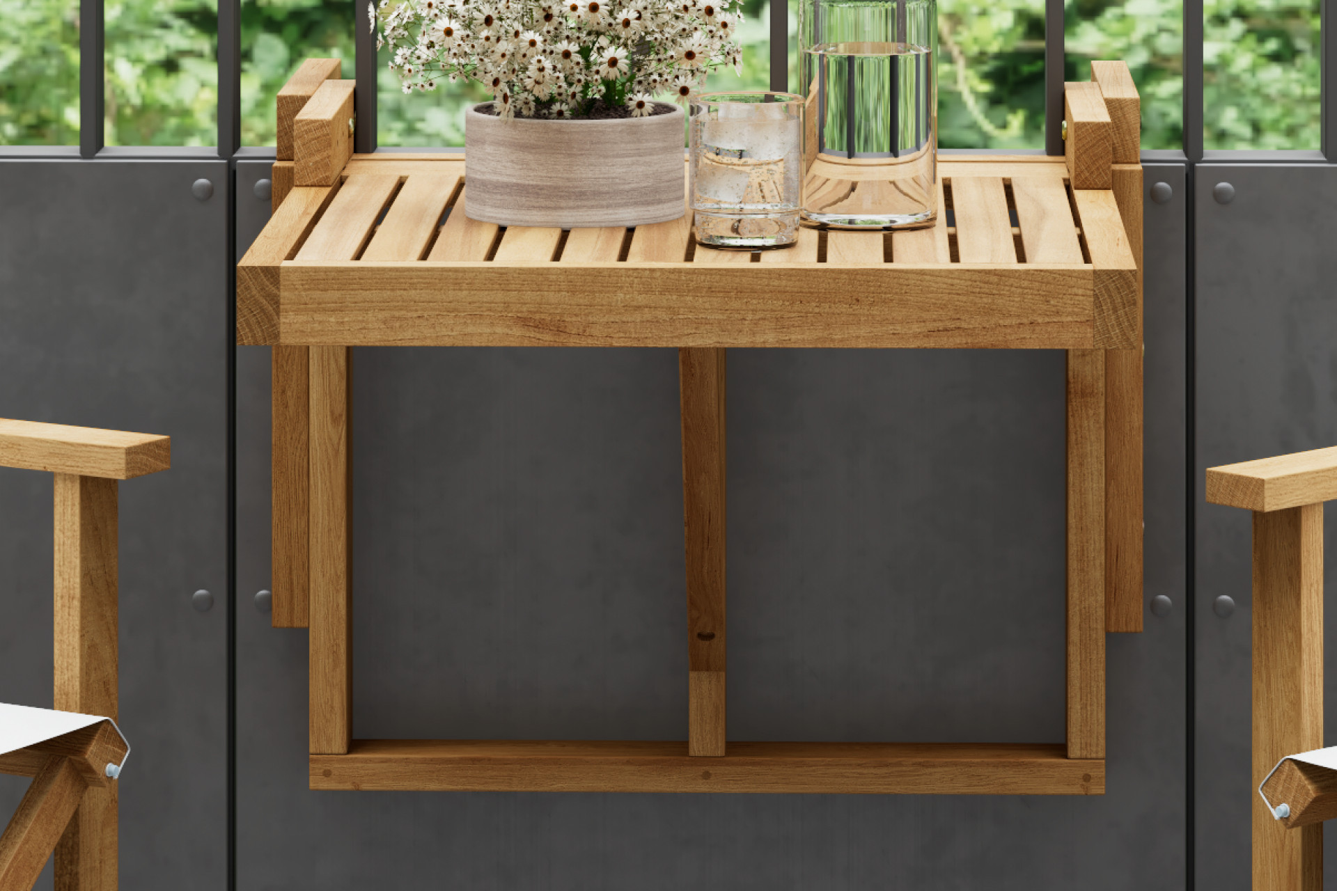 Balkonset Tisch zum Hängen Echtholz Akazie geölte Oberfläche