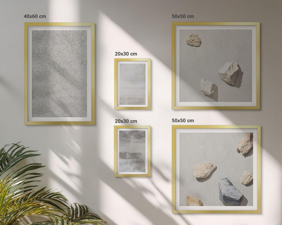 BILDER SET 5er Set - 50x50 cm & 20x30 cm & 40x60 cm Goldrahmen - Moderne minimalistische Texturen - Goldfarben, Kunststoff (40/60cm) - TULUP