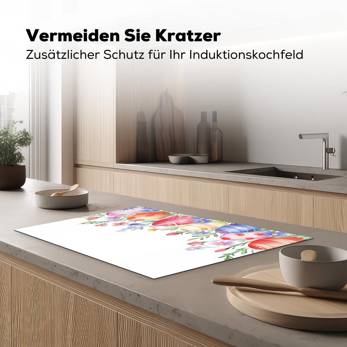 HERDABDECKPLATTE Blumengarten - Bunt - Eier Ceranfeldabdeckung 78x52 cm - Weiß, Kunststoff (78/52/0.2cm) - MuchoWow