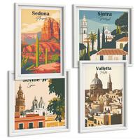 BILDER SET 4er Set - 50x50 cm & 40x60 cm Weißer Rahmen - Retro-Stadtansichten Sedona Sintra - Weiß, Kunststoff (50/50cm) - TULUP