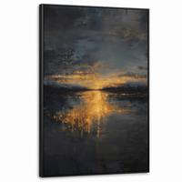 LEINWAND Bilder mit Rahmen - Goldene Reflexion auf dem Wasser - 90x140 - Anthrazit, Textil (90/140cm) - MuchoWow