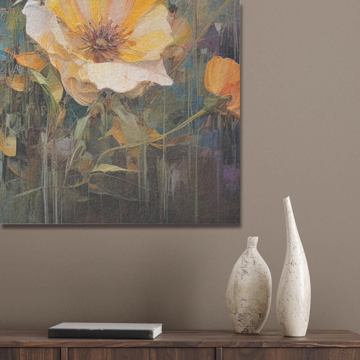 AKUSTIKBILD Blumen - Aquarell - Kunst - Botanisch - Natur Wandbilder 60x80 cm - Orange, Kunststoff (60/80/0.9cm) - MuchoWow