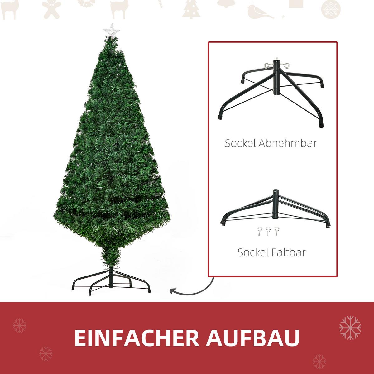 WEIHNACHTSBAUM Tannenbaum Christbaum LED Lichtfaser Baum Stern 8 Modell - Grün, Metall (150cm) - HOMCOM