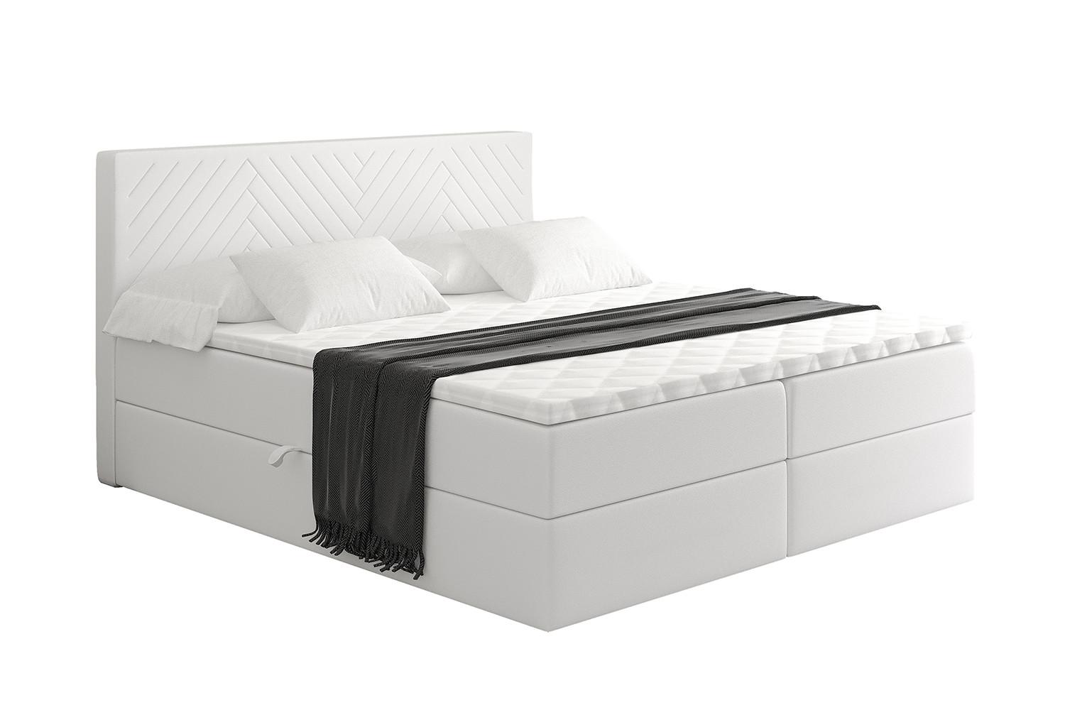 BOXBETT mit Matratze H3 und Lattenrost - VEXA - 200x200 - Weiß Kunstleder - Weiß, Holzwerkstoff/Kunststoff (200/200cm) - ALTDECOR